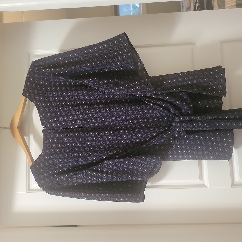 Ann Taylor blouse, ladies, large, blue patterned